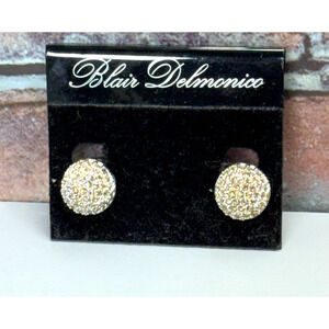 Stunning Vintage Signed BLAIR‎ DELMONICO Gold Silver Rhinestone Clip on Earrings